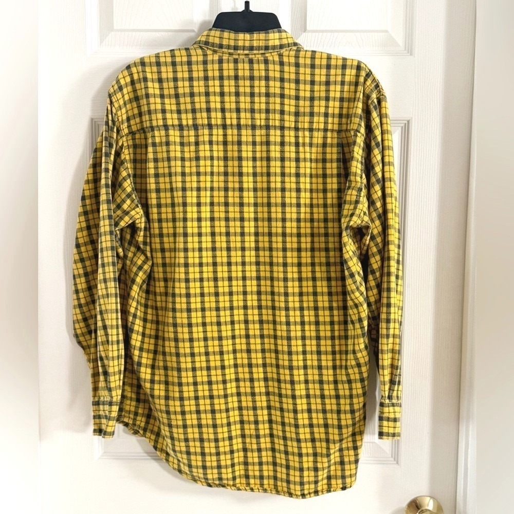 Gap Mens Flannel Button Down Shirt Yellow‎ Black Check Plaid Cotton Medium - Picture 4 of 10